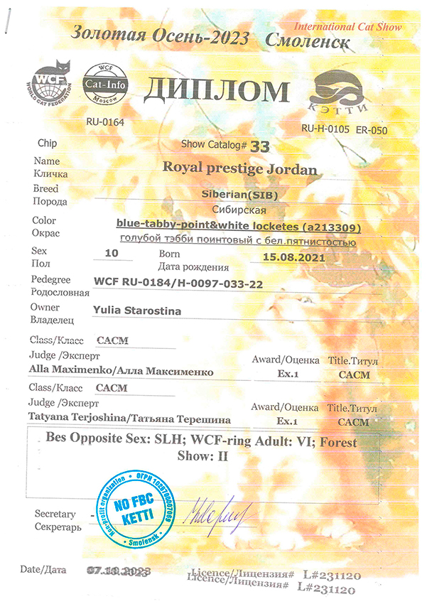 Третья оценка - Россия, г. Смоленск - на титул Чемпион Мира