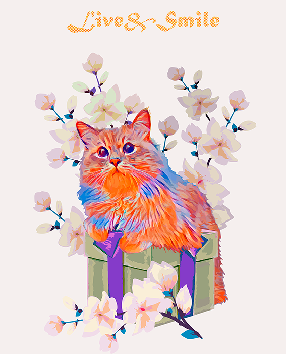 принт кот с подарком