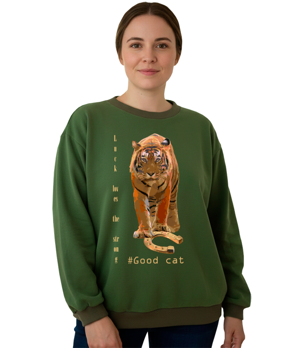 Свитшот женский зелёный с тигром