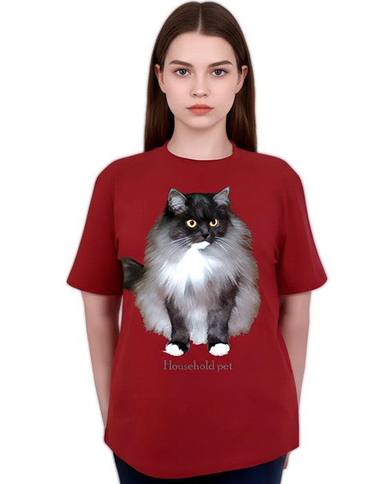 Футболка женская бордовая с домашней кошкой